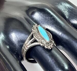 VTG Old Pawn Sterling Silver Turquoise Ring Navajo Split Shank Size 7.5